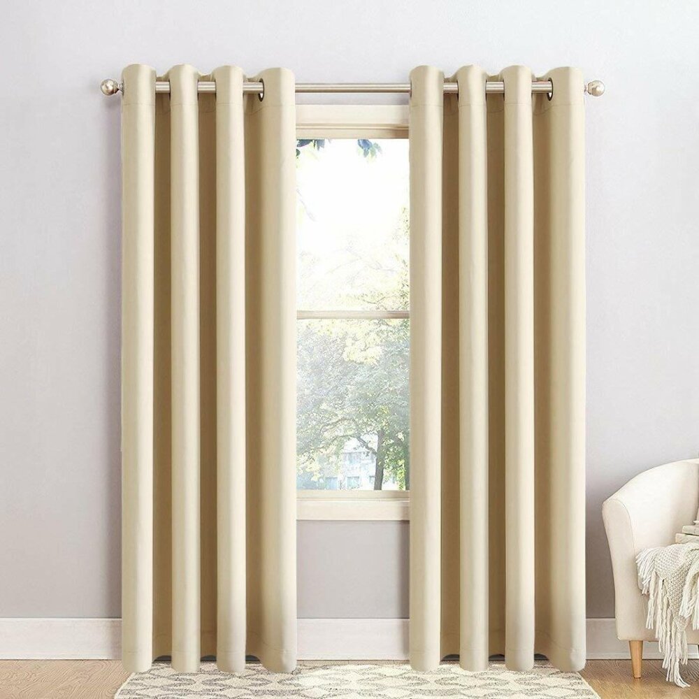 Blackout Curtains Grommet Draperies Thermal Insulated, Set 2 Panel, Beige 52" 95